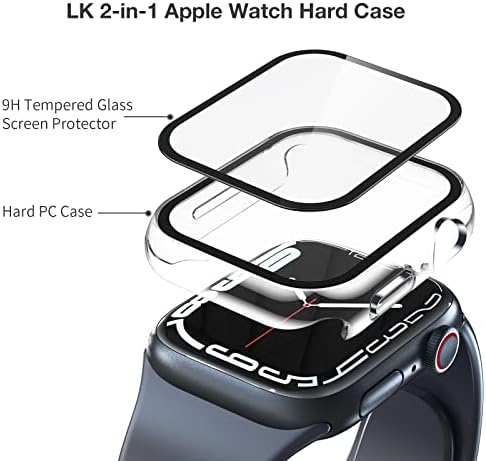 מארז LK [2 Pack] עבור Apple Watch 6/SE 2 מגן מסך זכוכית מחוסמת מזג מובנה 44 ממ, [דגם מס 'TCC571]